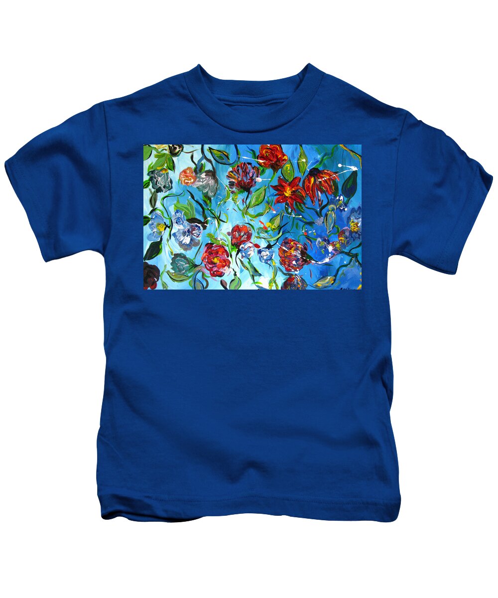Flowers Kids T-Shirt featuring the painting Blue Flowers by Britt Miller
