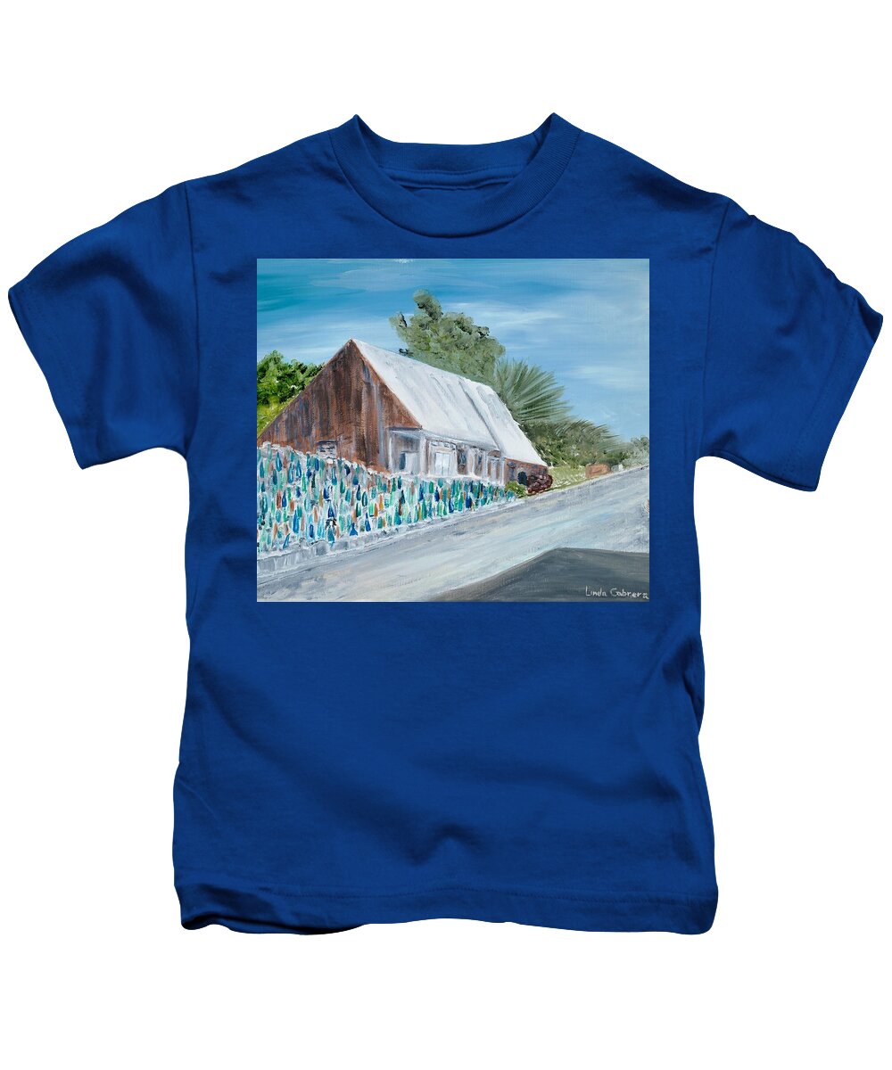 Bottle Kids T-Shirt featuring the painting Bottle Wall of Key West by Linda Cabrera