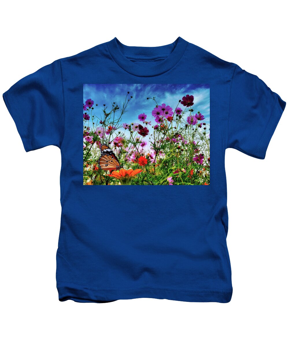 Wildflowers Kids T-Shirt featuring the digital art Butterfly Garden by Norman Brule