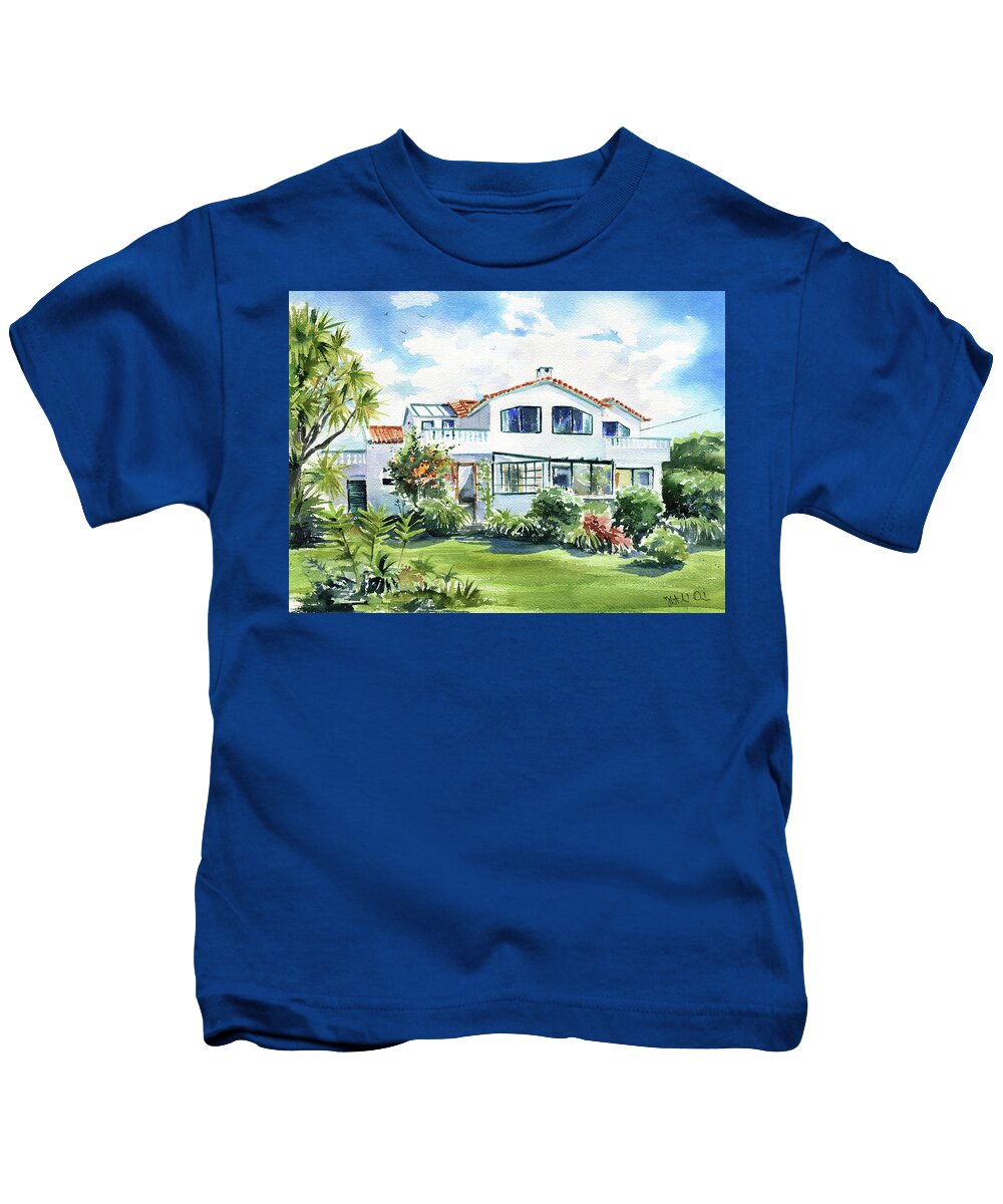 Portugal Kids T-Shirt featuring the painting Casa Relvinha Azores Portugal by Dora Hathazi Mendes