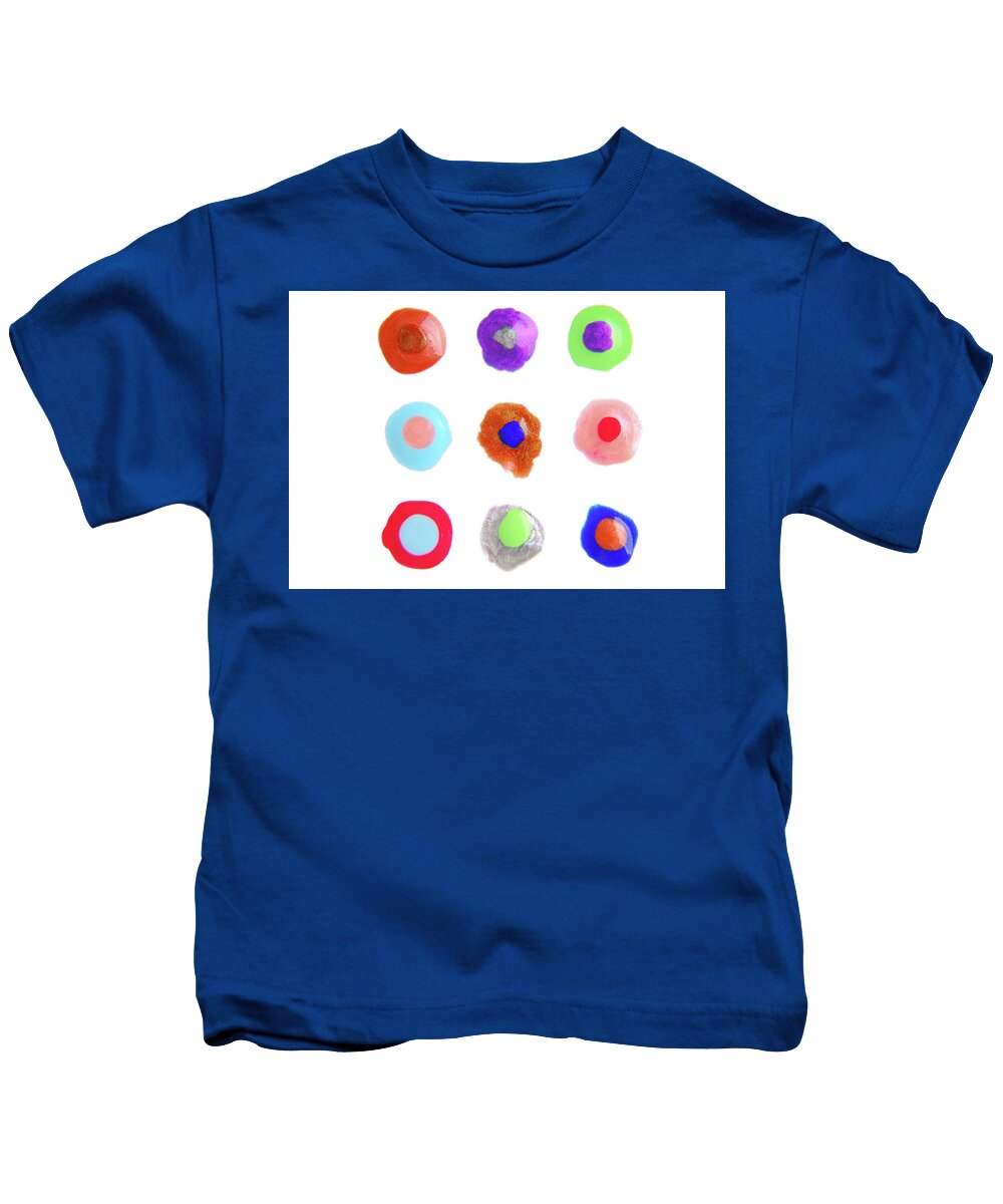Nail Polish Kids T-Shirt featuring the photograph Close Up Of Color Drops Isolated On White by Severija Kirilovaite