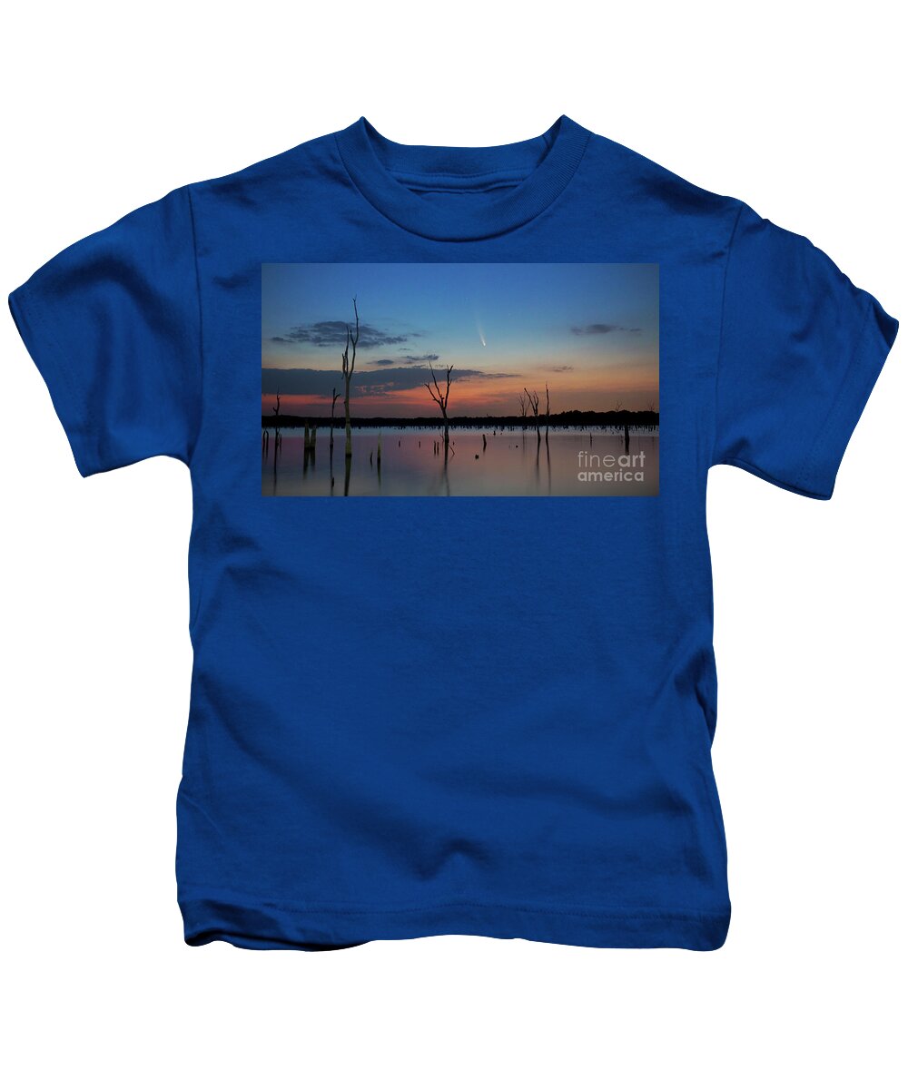 Comet Neowise Kids T-Shirt featuring the photograph Comet Neowise over Lake by Keith Kapple