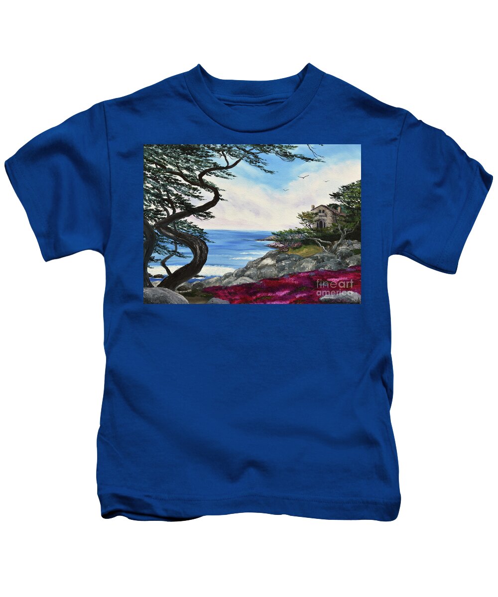 Painting Kids T-Shirt featuring the painting Cypress Tree at Carmel by Laura Iverson