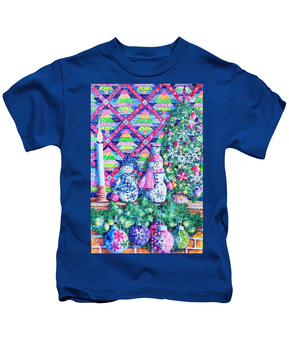 Quilt Kids T-Shirt featuring the painting Decorating for Christmas by Diane Phalen