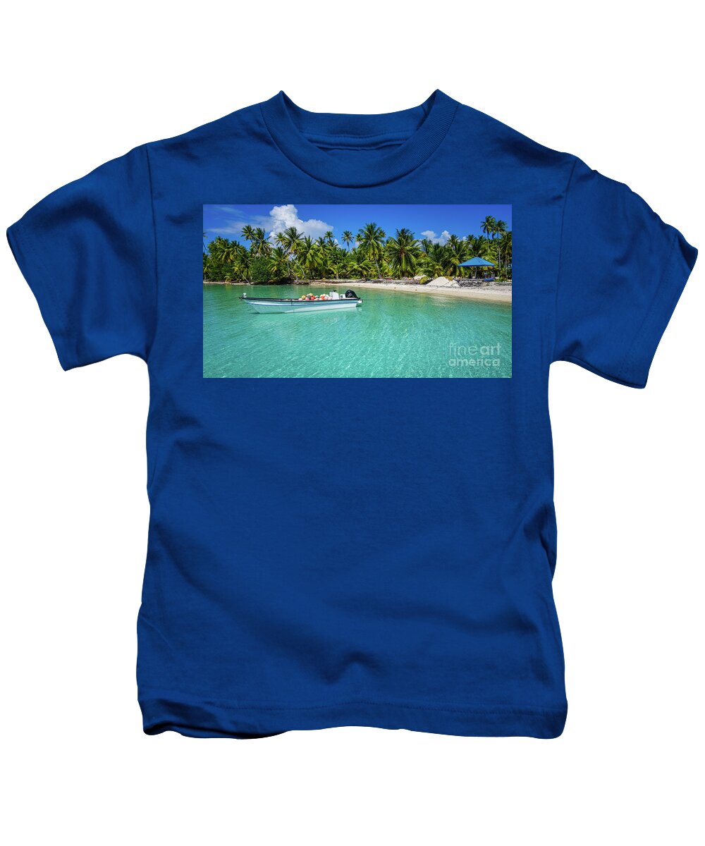 Beach Kids T-Shirt featuring the photograph Deserted beach on Takapoto, Tuamotu by Lyl Dil Creations