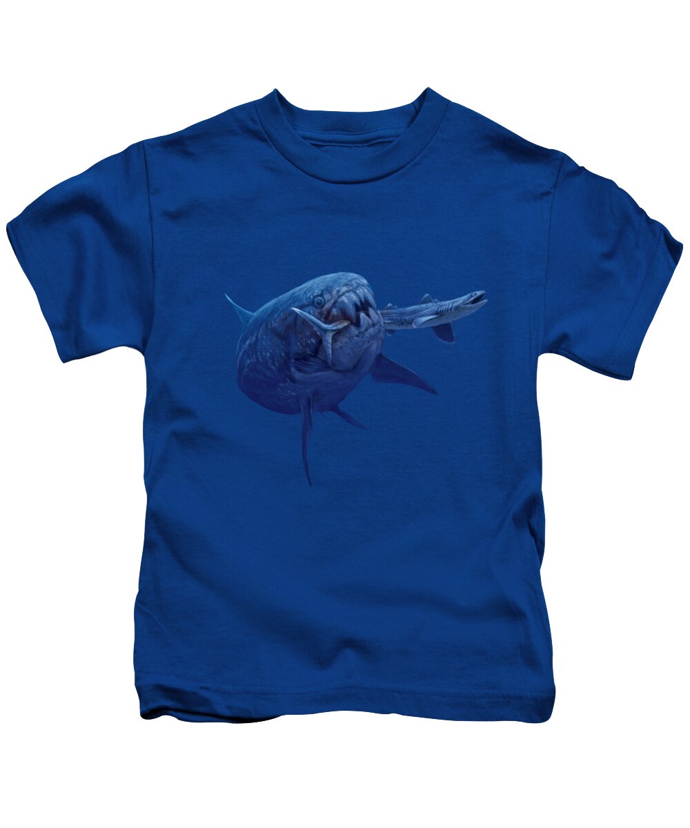 Dunkleosteus Kids T-Shirt featuring the digital art Dunkleosteus hunting by Julius Csotonyi