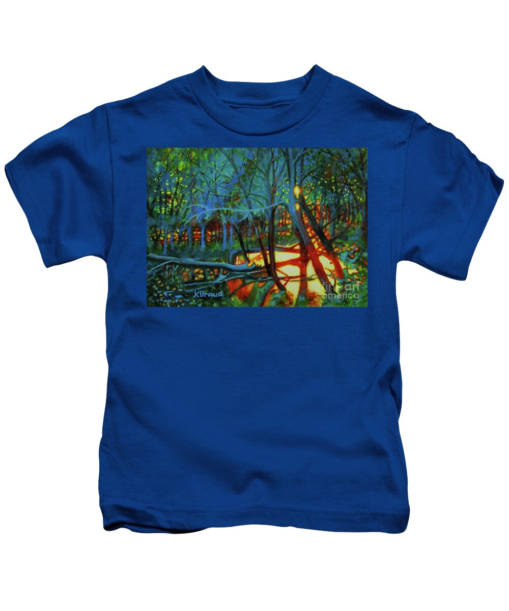 Trees Kids T-Shirt featuring the painting Embracing Fall by Kathy Braud