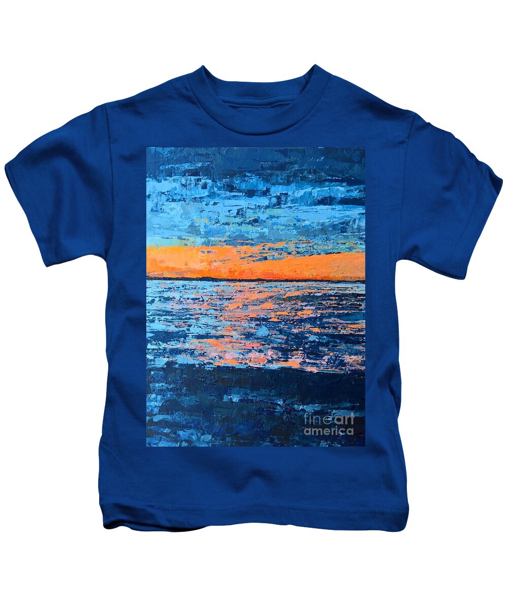 Traverse Bay Kids T-Shirt featuring the painting Evening Light on the Bay by Lisa Dionne