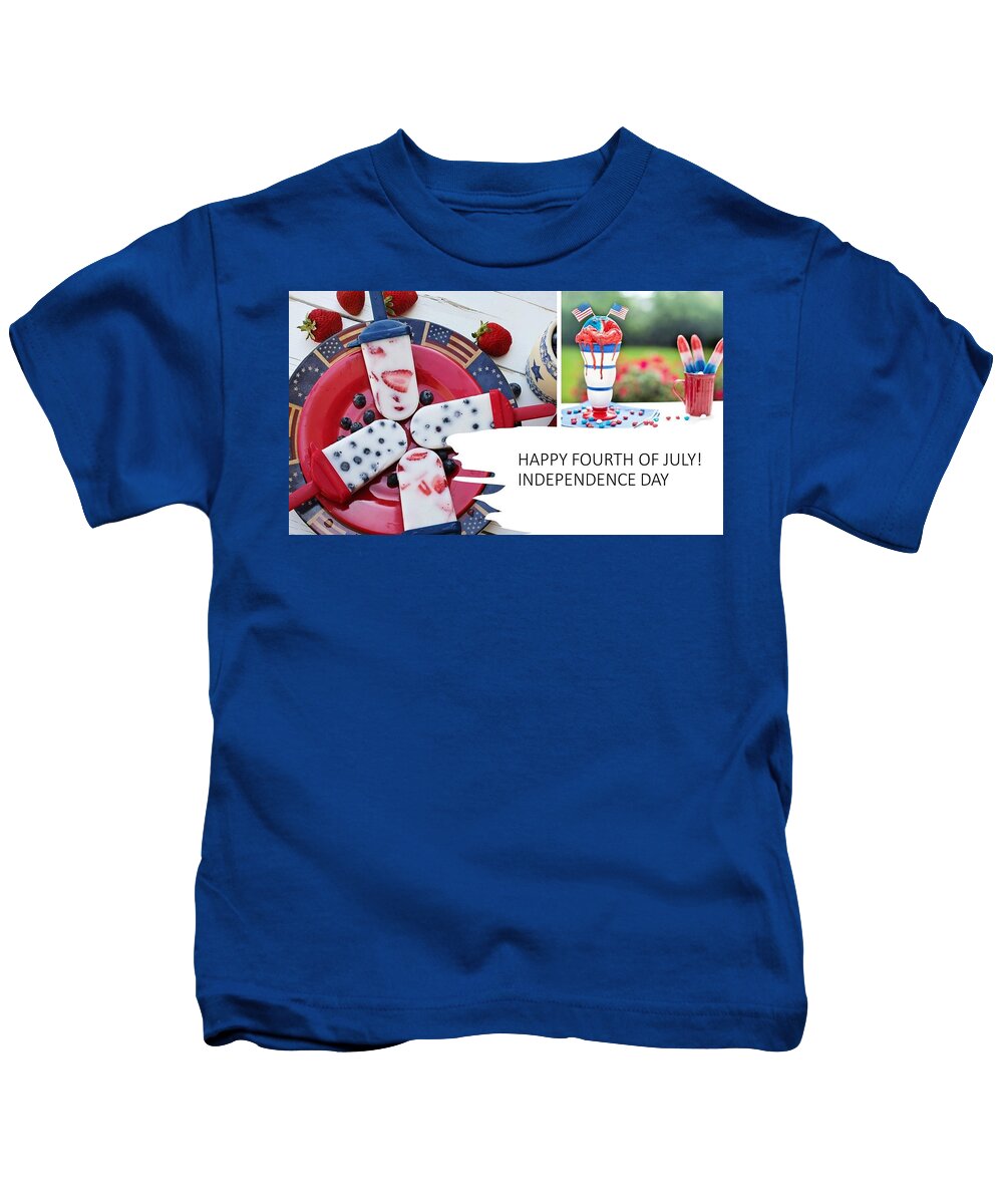 4th Of July Kids T-Shirt featuring the mixed media Fourth of July Picnic by Nancy Ayanna Wyatt