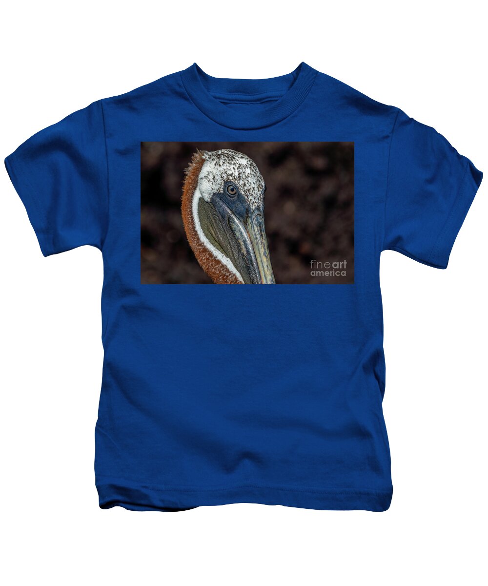 Buccaneer Cove Kids T-Shirt featuring the photograph Galapagos Brown Pelican Face Close-up by Nancy Gleason