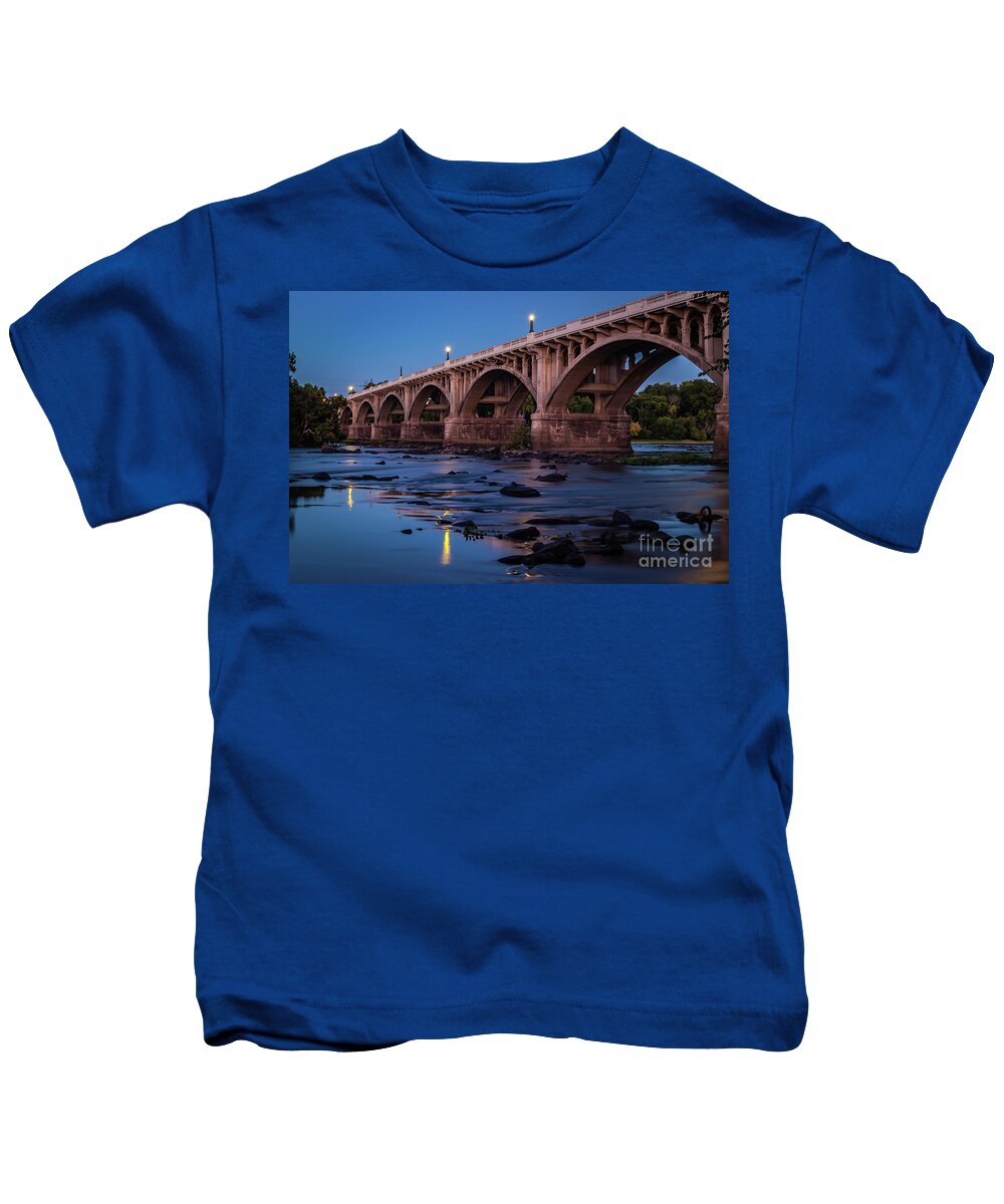 Gsb Kids T-Shirt featuring the photograph Gervais St. Bridge at Twilight-1-v2 by Charles Hite