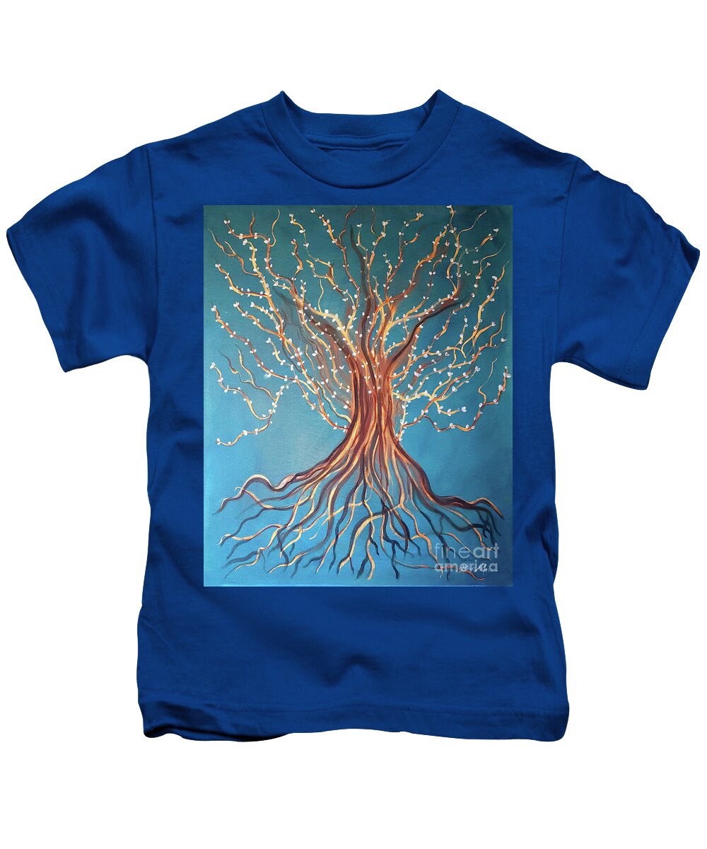 Tree Kids T-Shirt featuring the painting Good Roots Bear Fruits by Artist Linda Marie