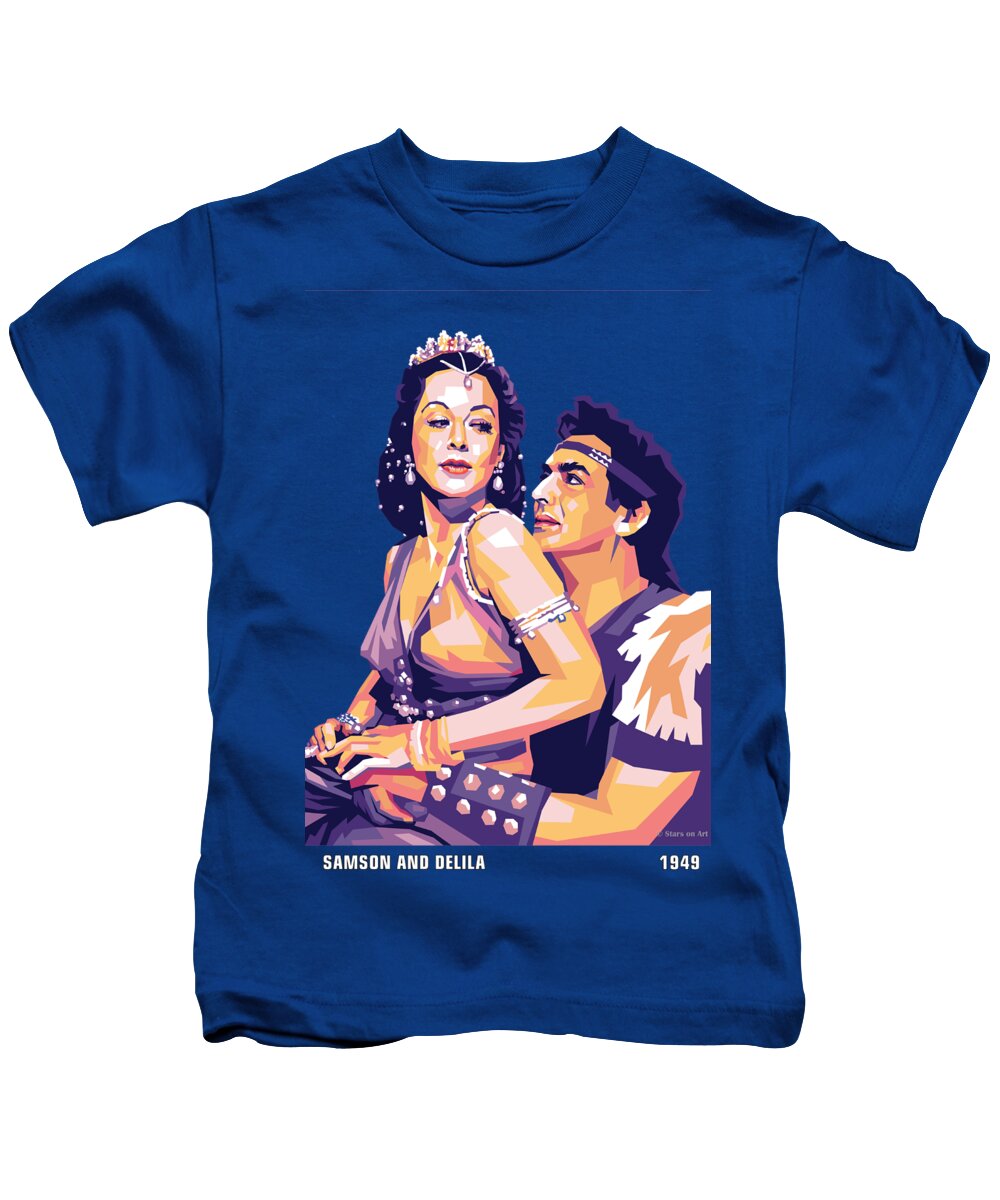Hedy Lamarr Kids T-Shirt featuring the digital art Hedy Lamarr and Victor Mature by Movie World Posters