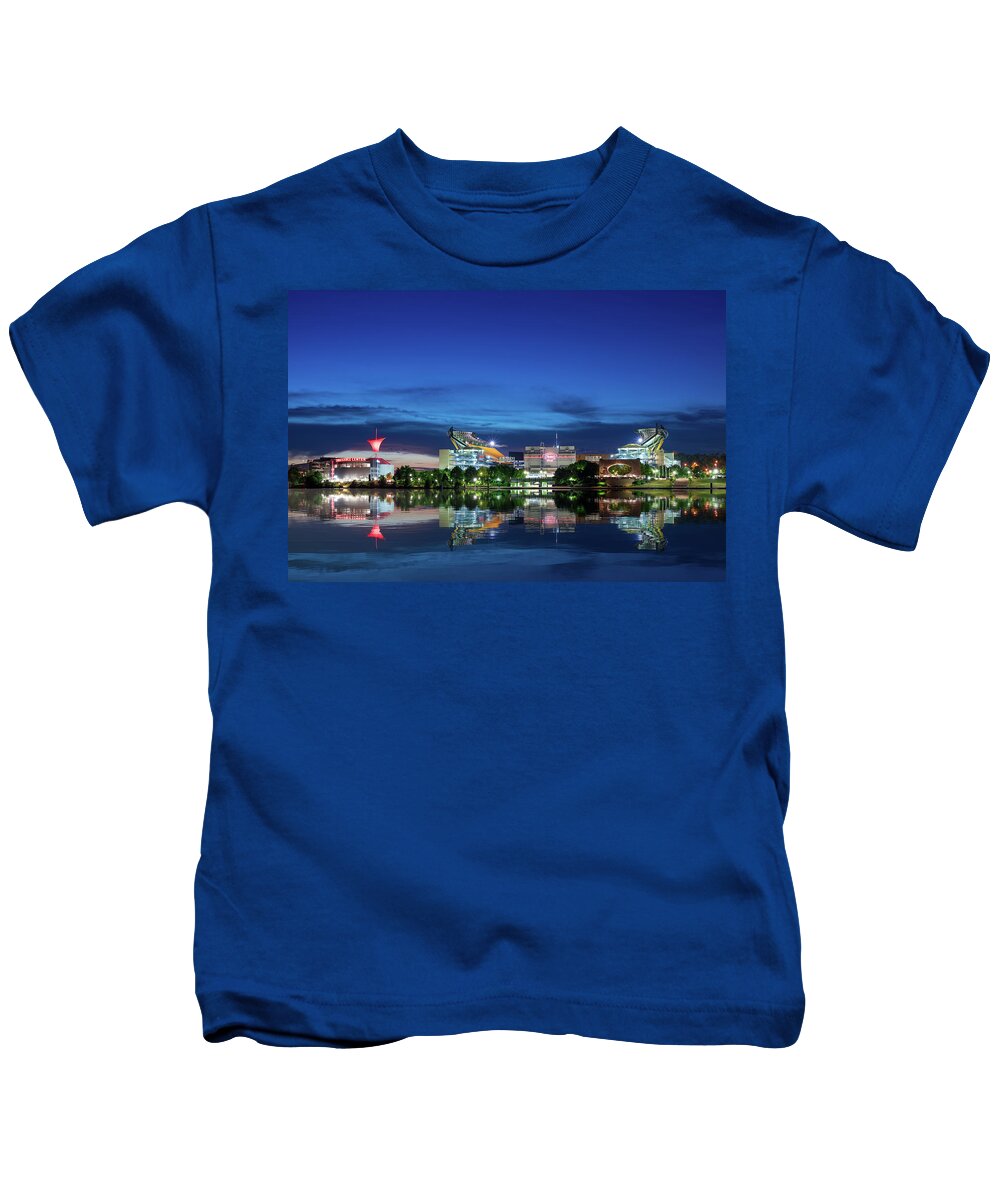 Carnegie Science Center Kids T-Shirt featuring the photograph Heinz Field and Carnegie Science Center at night by Steven Heap