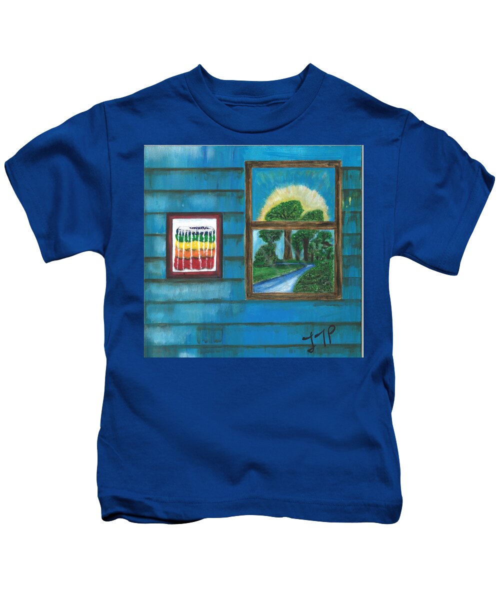 Window Kids T-Shirt featuring the painting Inside Outside by Esoteric Gardens KN