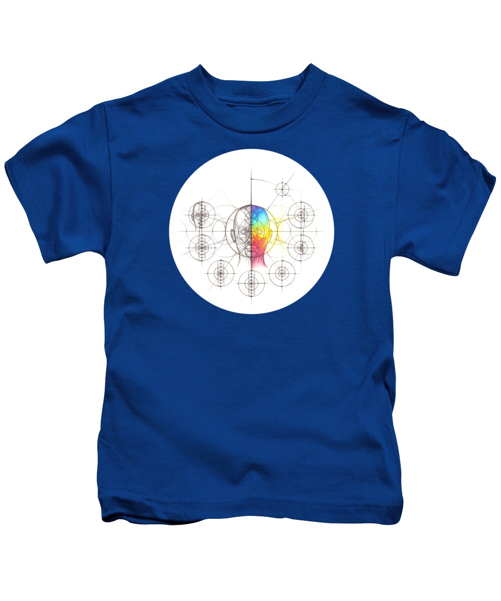 Anatomy Kids T-Shirt featuring the drawing Intuitive Geometry Human Anatomy - Head by Nathalie Strassburg