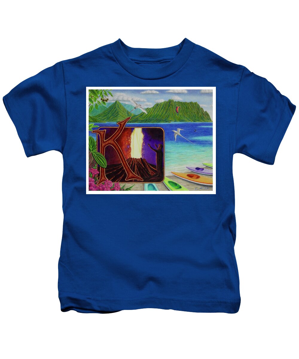 Kim Mcclinton Kids T-Shirt featuring the drawing K is for Kilauea by Kim McClinton