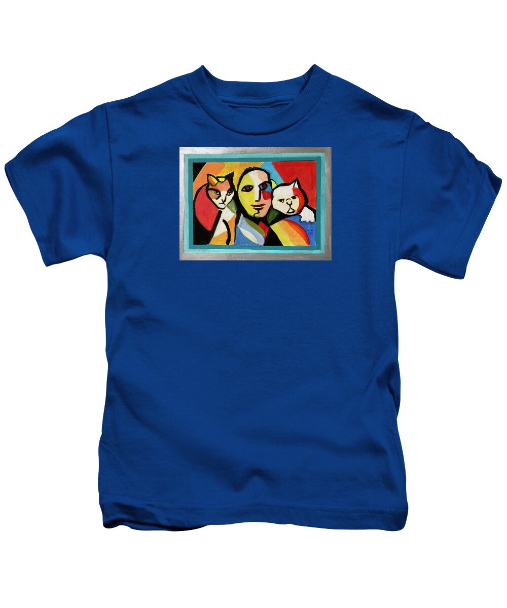 Mexican Design Kids T-Shirt featuring the painting Leo and Two Cats by Suzanne Giuriati Cerny