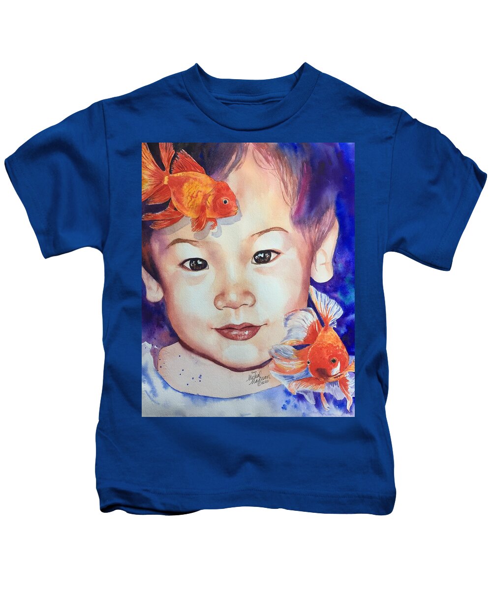 Godfrey Gao Kids T-Shirt featuring the painting Little Godfrey Gao by Michal Madison