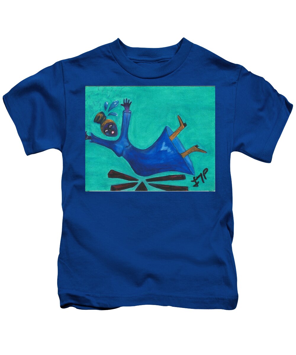 Blue Kids T-Shirt featuring the painting Losing My Head by Esoteric Gardens KN