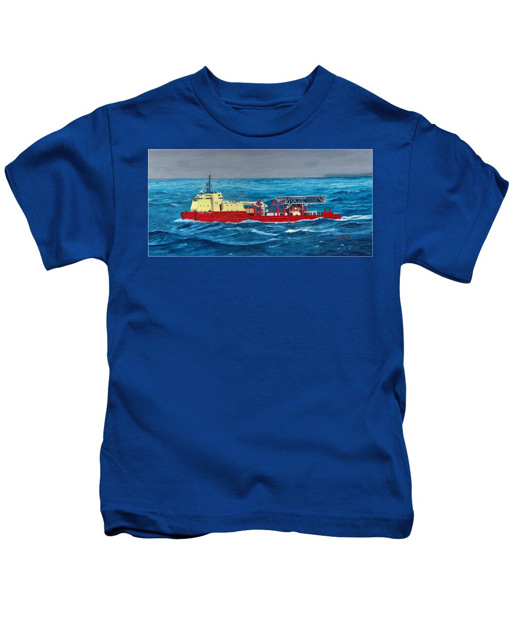 Motor Vessel Kellie Chouest At Sea Kids T-Shirt featuring the painting MV Kellie Chouest at sea by George Bieda