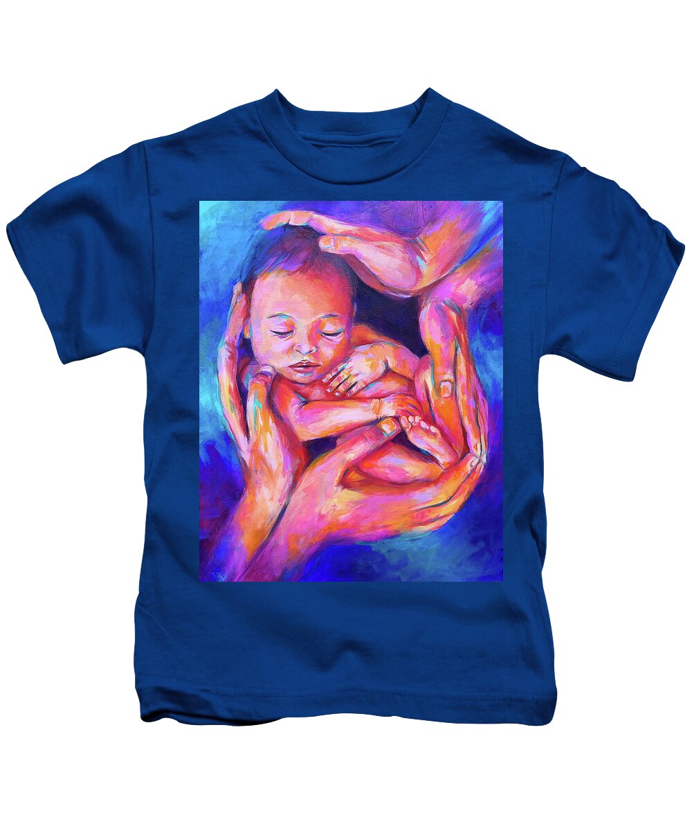Newborn Kids T-Shirt featuring the painting My Life Begins Again by Luzdy Rivera