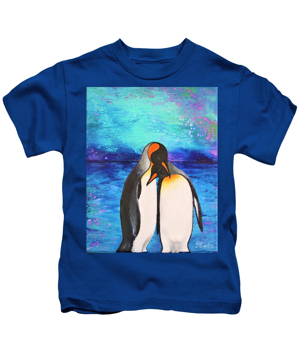 Wall Art Home Decor Art Acrylic Painting Original Art Abstract Painting Pouring Art Pouring Technique Art For Sale Gallery Wall Wild Animals North Birds Wild Birds Kids T-Shirt featuring the painting Penguins by Tanya Harr