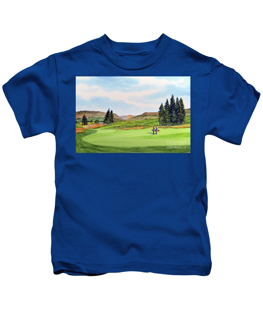 Pga Centenary Golf Course Painting Kids T-Shirt featuring the painting PGA Centenary Gleneagles Scotland by Bill Holkham