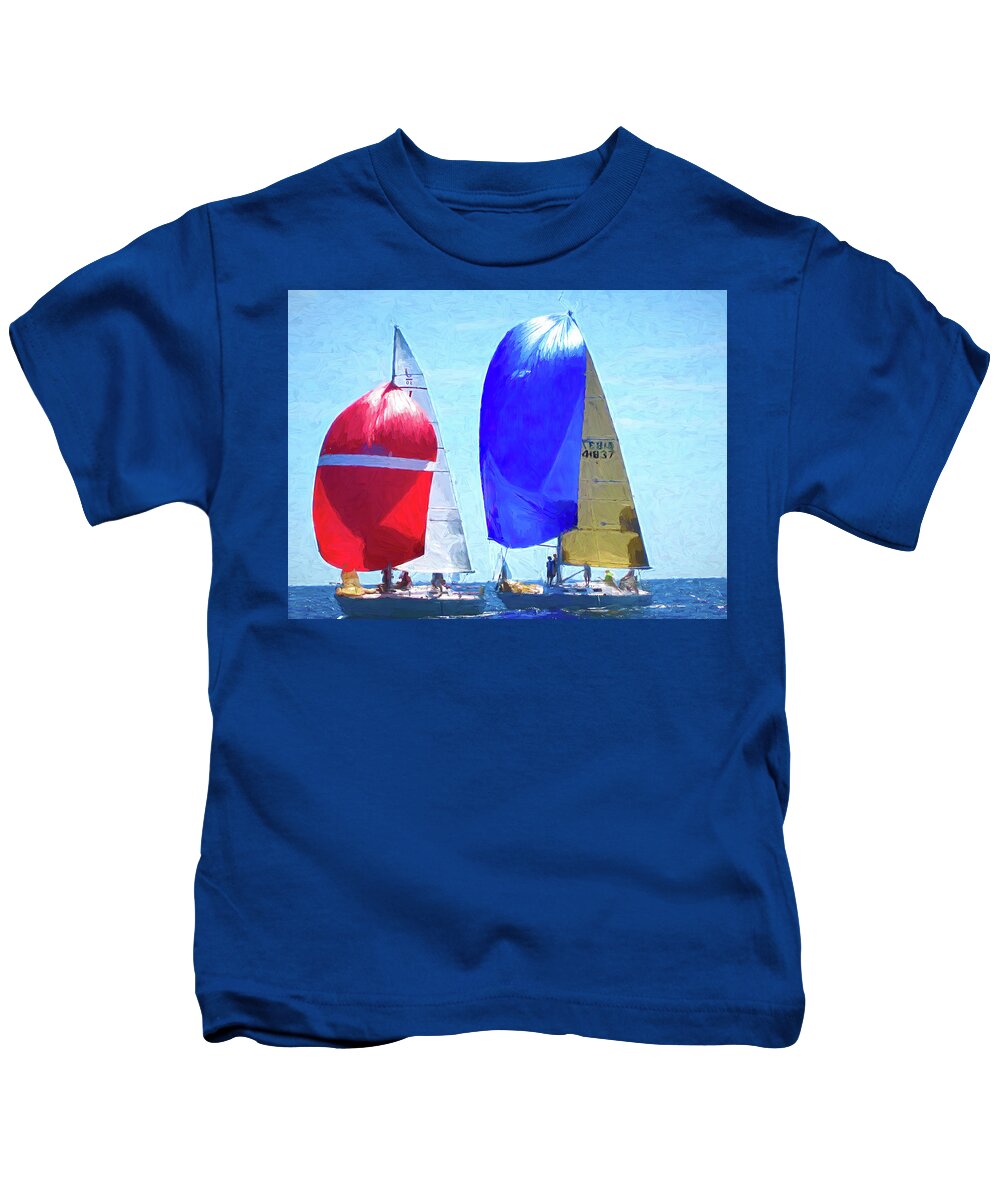 Sail Kids T-Shirt featuring the digital art Race To The Finish by Deb Bryce
