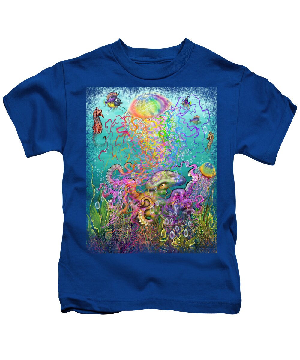 Rainbow Kids T-Shirt featuring the digital art Rainbow Jellyfish and Friends by Kevin Middleton