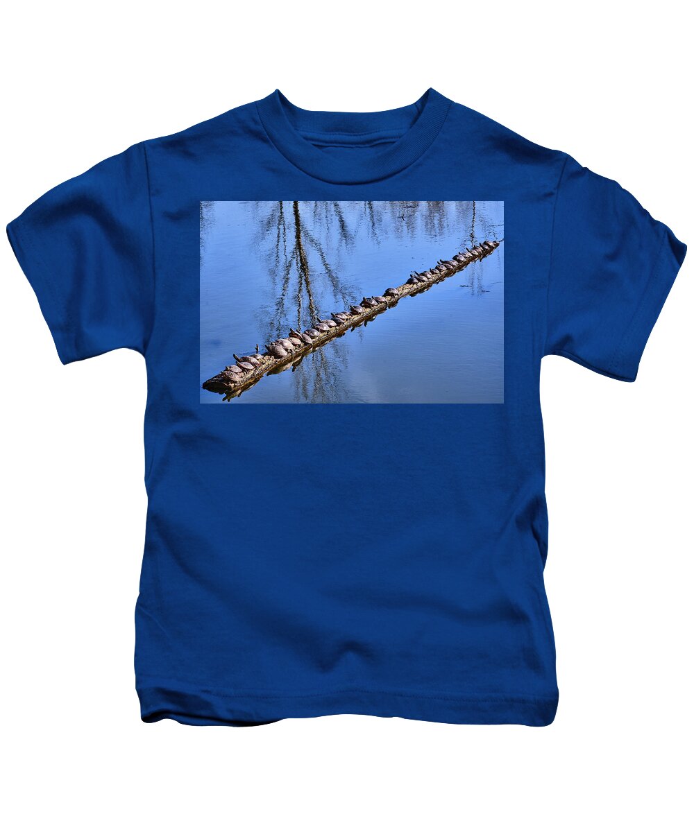 Faune Kids T-Shirt featuring the photograph Ranked turtles by Carl Marceau