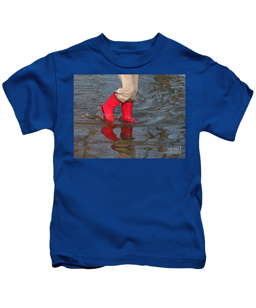 Puddle Kids T-Shirt featuring the photograph Red Boots by Ann Horn