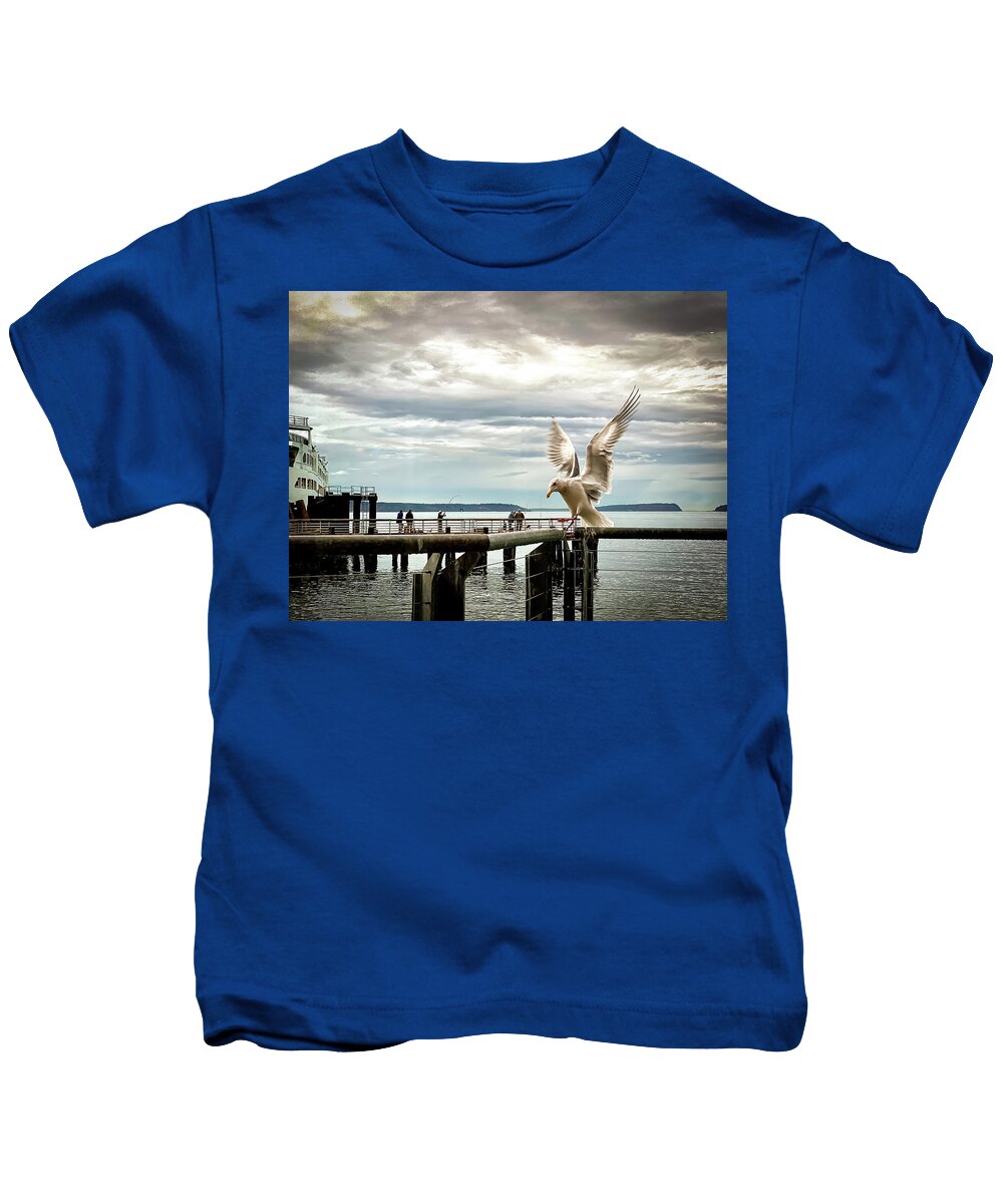 Seabird Kids T-Shirt featuring the photograph Seagull's landing by Anamar Pictures