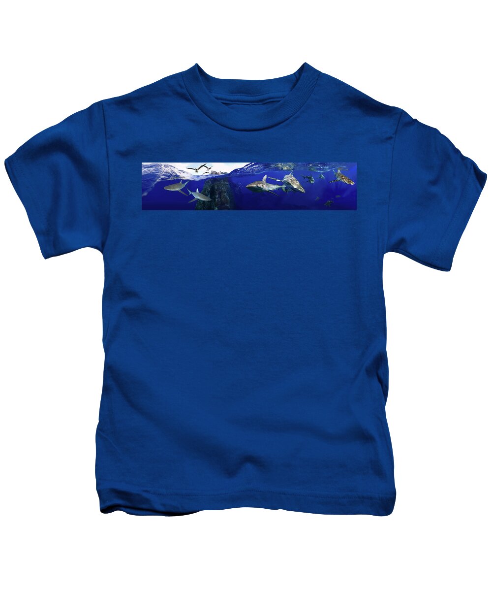 Sharks Kids T-Shirt featuring the digital art Shark scene by Artesub