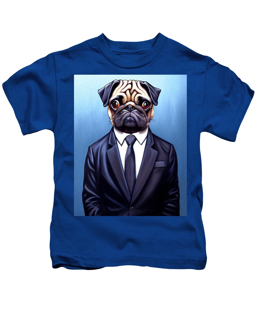 Pugs Kids T-Shirt featuring the digital art Sharp Dressed Pug by Mark Tisdale