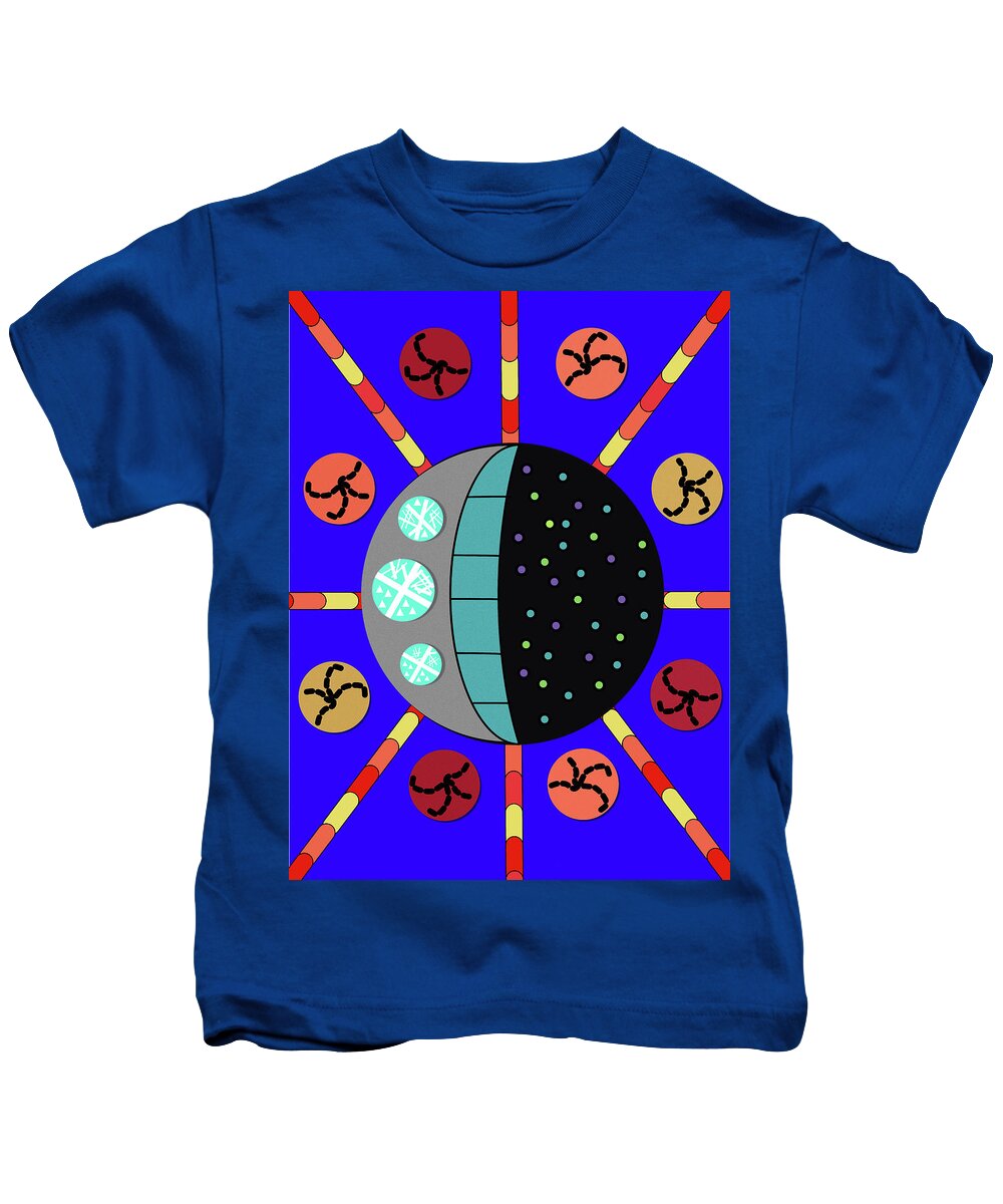 Colorful Kids T-Shirt featuring the digital art Six Colored Spokes by Chuck Mountain