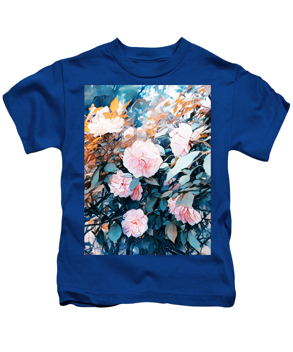 Soft Pink Roses Kids T-Shirt featuring the digital art Softly Speaks These Roses by Pamela Smale Williams
