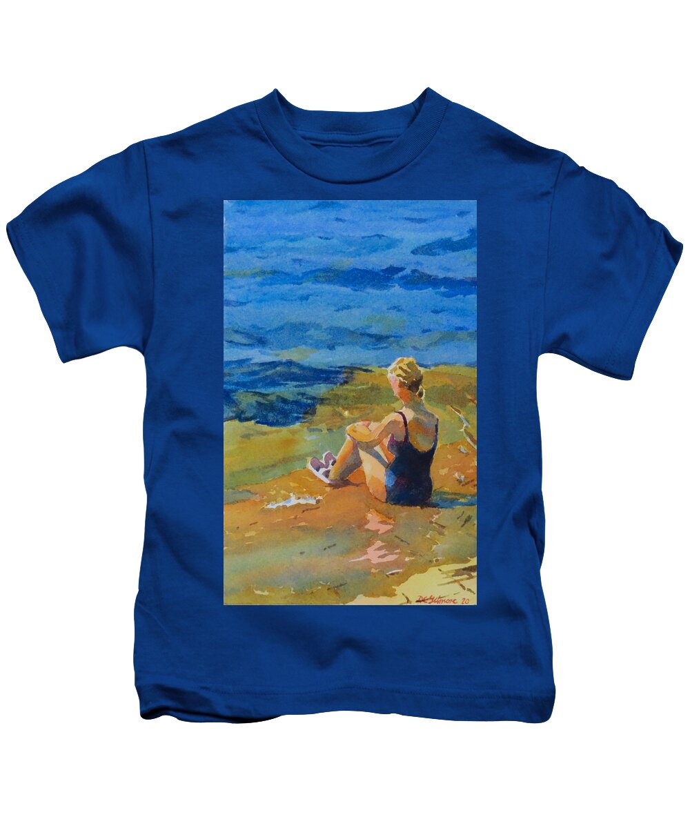 Summer Kids T-Shirt featuring the painting Solitude on the Rocks by David Gilmore
