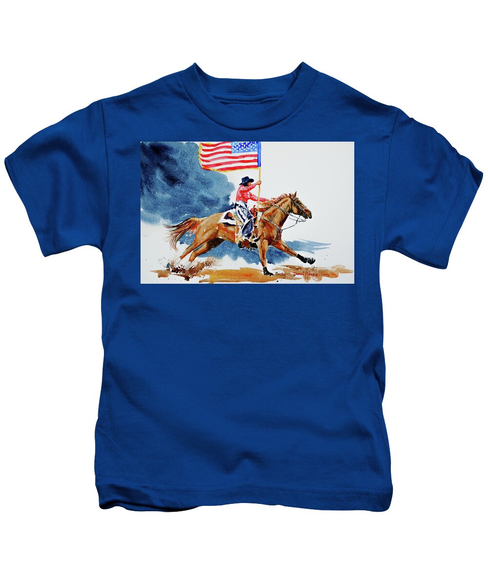 Rodeo Kids T-Shirt featuring the painting Stars and Stripes Ride Again by Daniel Adams