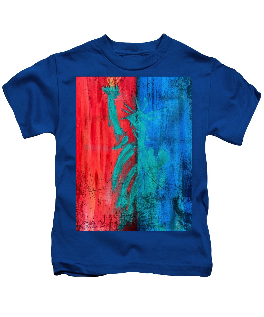 Statue Of Liberty Kids T-Shirt featuring the painting Lady Liberty I by Jason Nicholas
