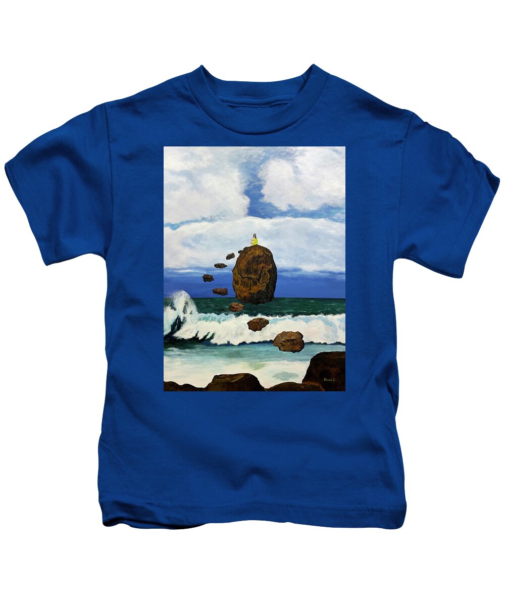 Levitation Kids T-Shirt featuring the painting Steppingstones by Thomas Blood