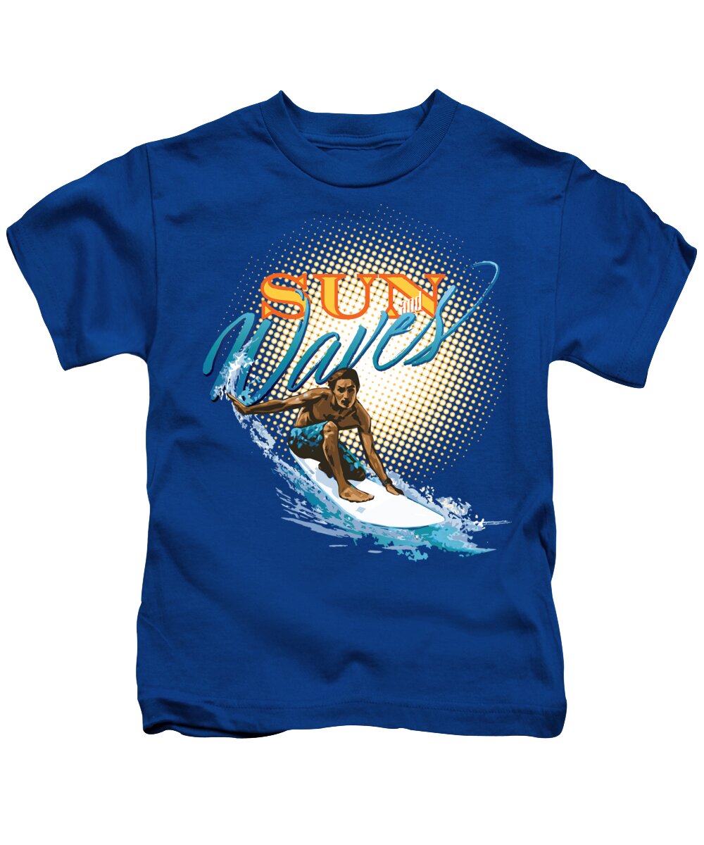 Surfer Kids T-Shirt featuring the digital art SUN and WAVES surfer dude by Robert Corsetti