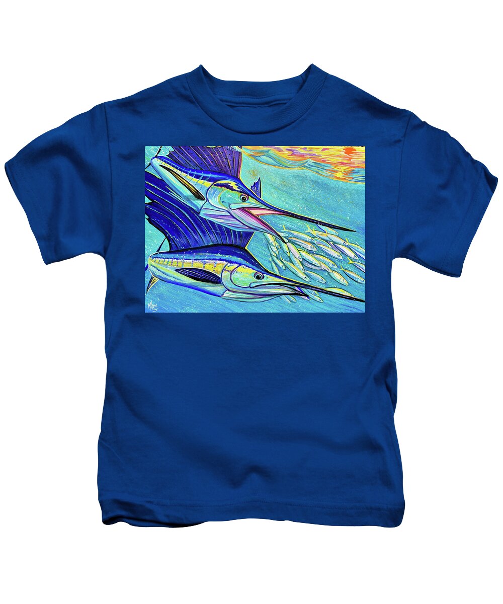 Sailfish Kids T-Shirt featuring the painting Sunrise Sailfish by Mark Ray
