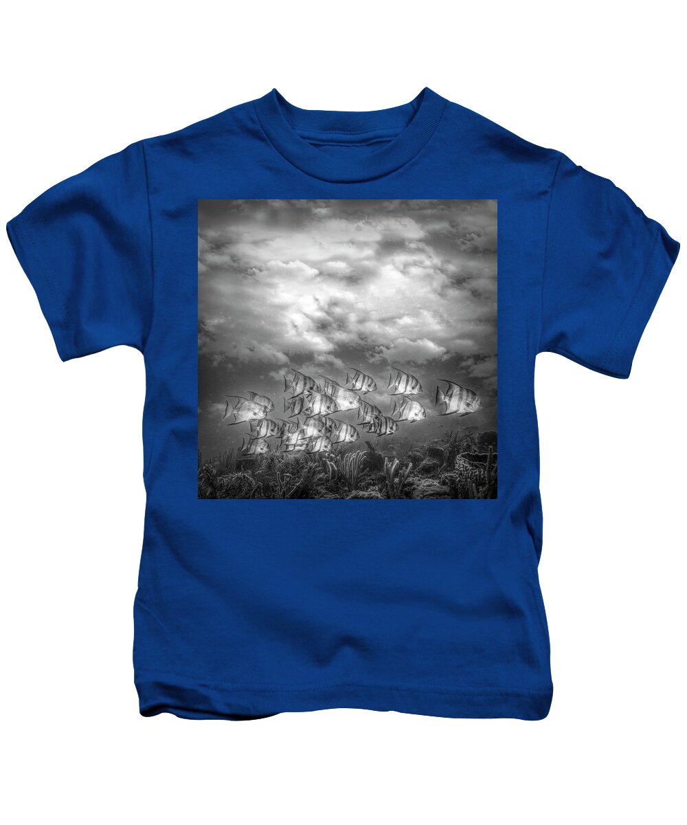 Clouds Kids T-Shirt featuring the photograph Swimming under the Clouds in Black and White by Debra and Dave Vanderlaan