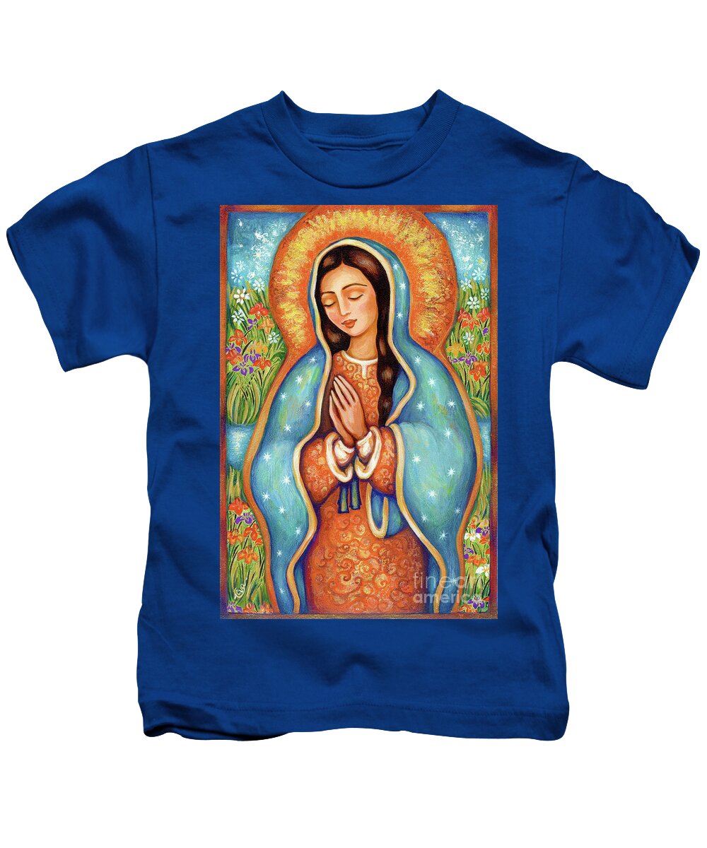 Christian Icon Kids T-Shirt featuring the painting The Virgin of Guadalupe by Eva Campbell