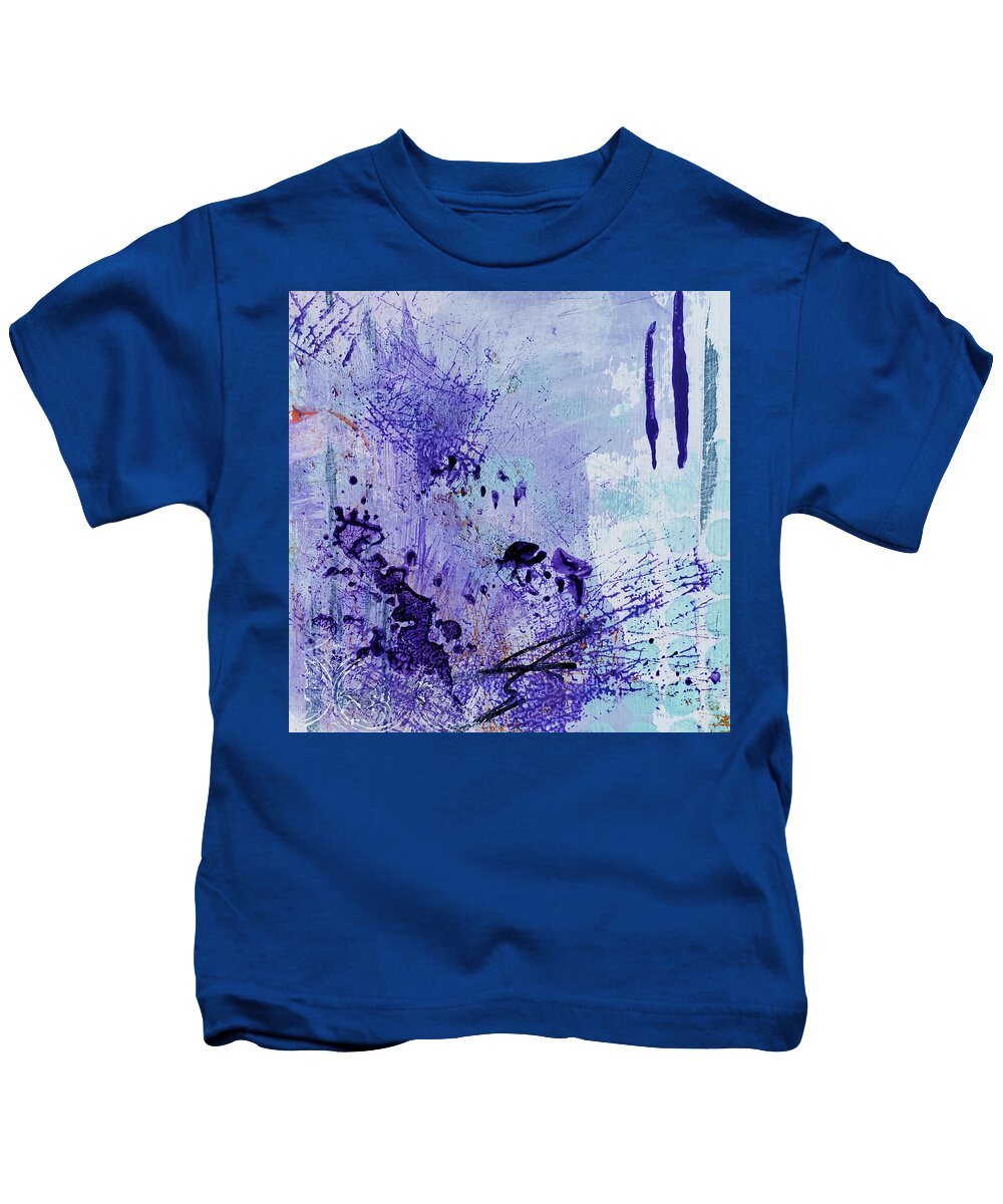 Tropical Kids T-Shirt featuring the painting TOWER OF LONDON Tropical Abstract Painting Purple Aqua Blue Orange by Lynnie Lang