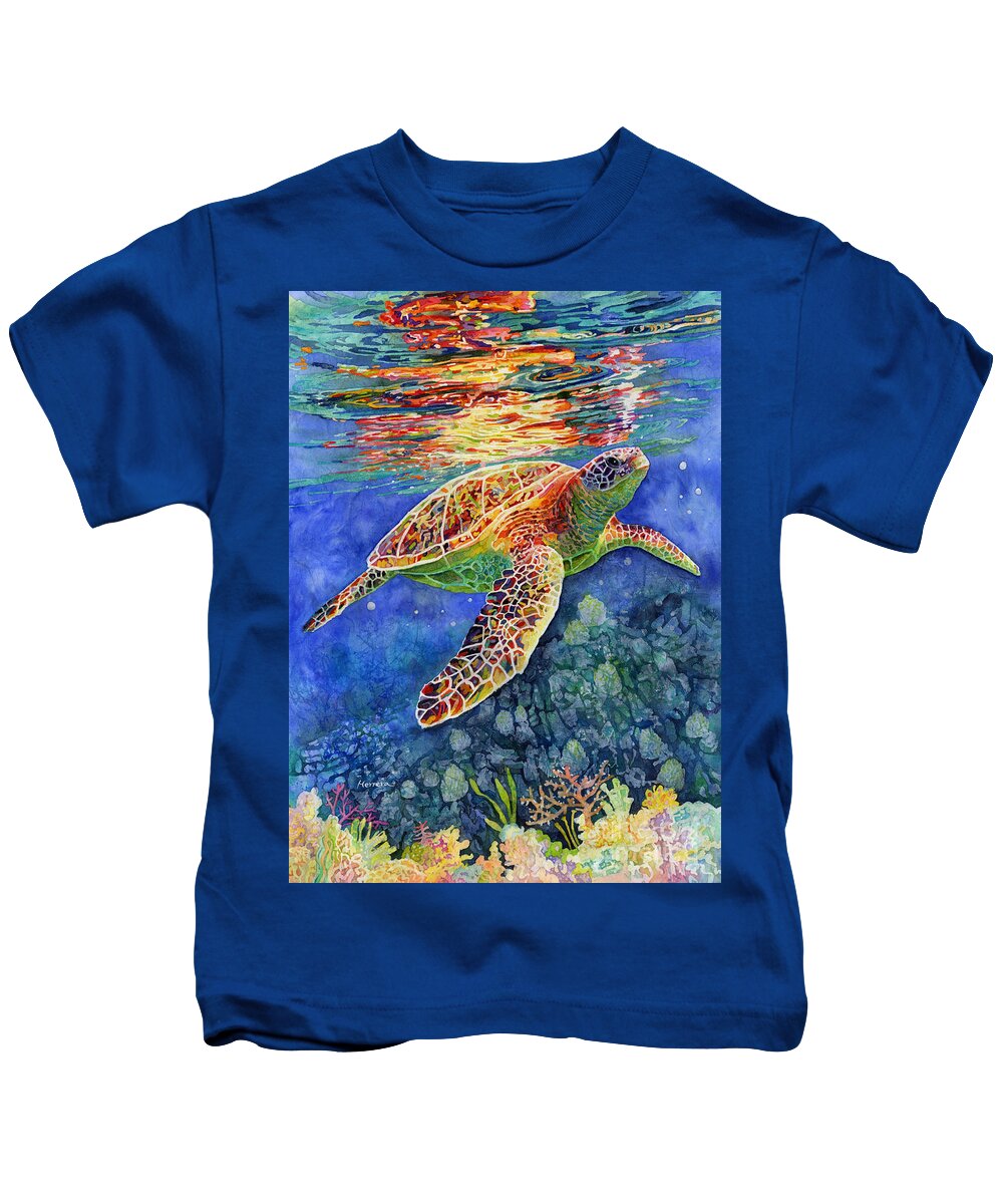 Turtle Kids T-Shirt featuring the painting Turtle Reflections by Hailey E Herrera