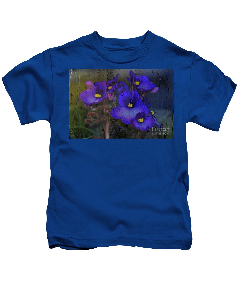 Digital Paintings Kids T-Shirt featuring the photograph Violets In A Window by Diana Mary Sharpton
