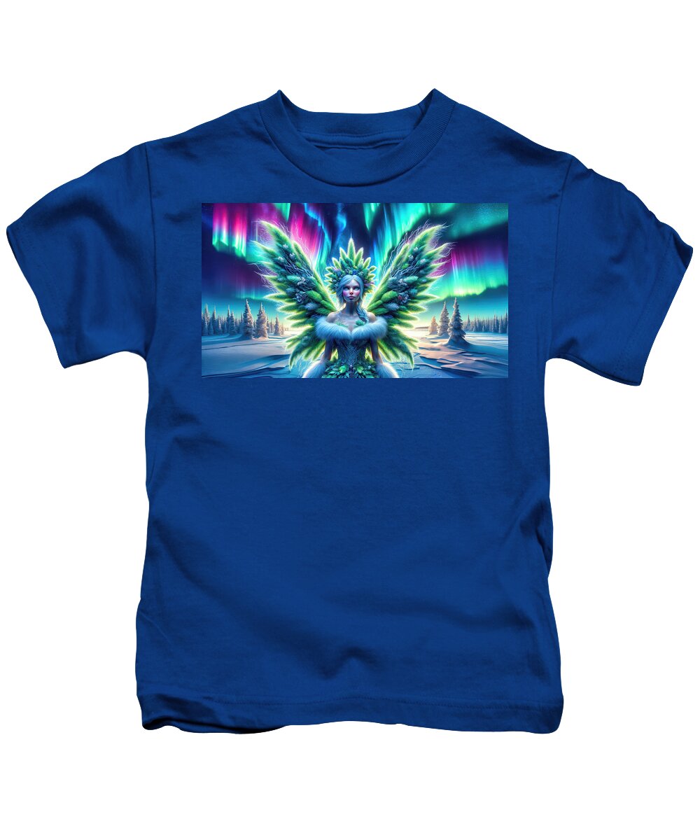 Aurora Borealis Kids T-Shirt featuring the digital art Whispers of the Winter Sprite by Bill and Linda Tiepelman