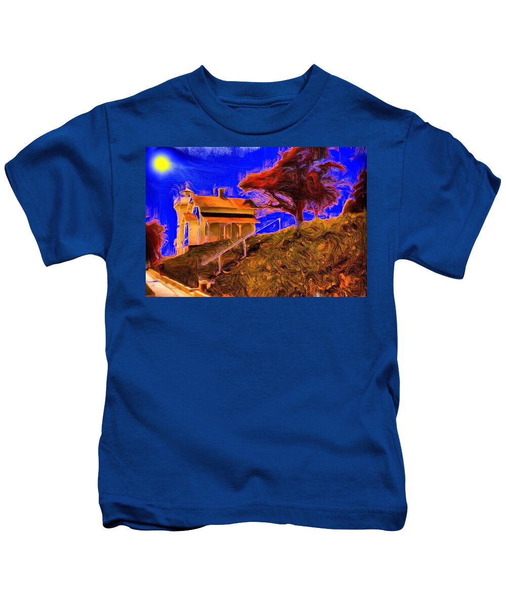 House Kids T-Shirt featuring the digital art Widow's Watch House on the Hill by Russel Considine